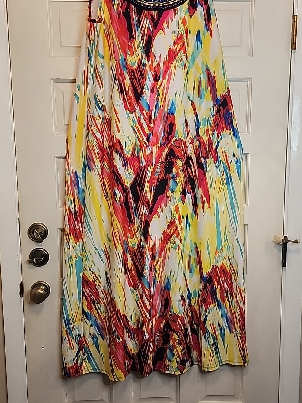 New Directions Maxi Dress Multicolor Abstract Scoop Neck Tank with Beaded Detail